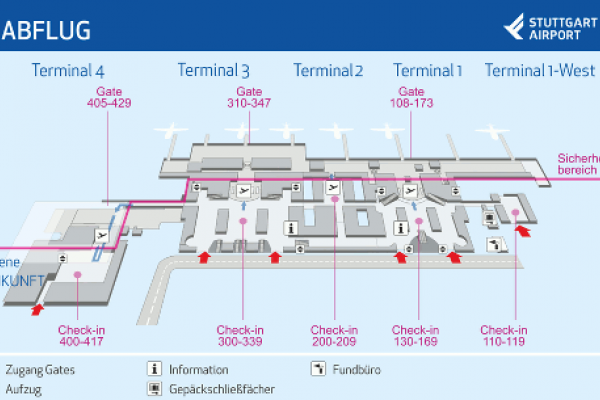 Check-In und Gates für Abflüge am Stuttgarter Flughafen